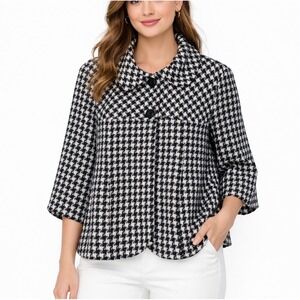 VTG Houndstooth Sz Medium 8 Jacket Stand Collar Gold Two Buttons Y2K Y2K Classy